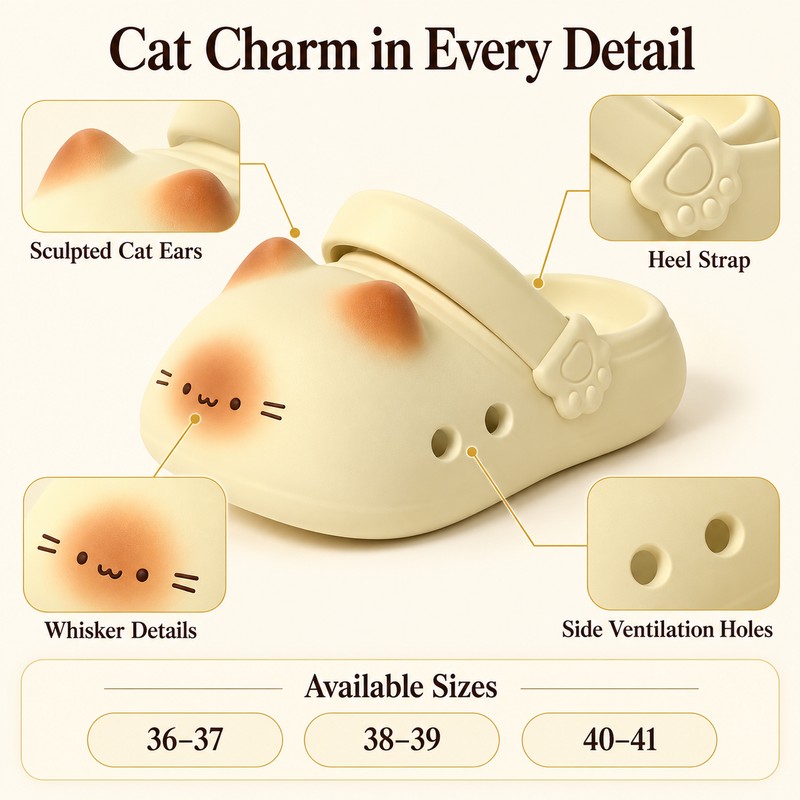 Cat Slippers for Women – Yellow Closed-Toe Cat Clogs with