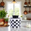Checkered Butter Crock with Lid,Ceramic Butter Keeper for Countertop, Black