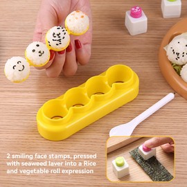 Rice Ball Molds, Mini Rice Ball Shaker Sushi Molds with Spoon and Smile Face Seaweed Nori Embossing Mold for DIY Kids Lunch Bento