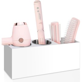 Hair Dryer Holder Wall Mount, Hair Tool Organizer with Heat-Resistant Steel Cups, Acrylic Blow Dryer Holder, Adhesive or Screw Mount for Bathroom Storage