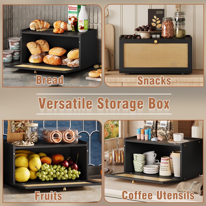 Trironsun Rattan Bamboo Bread Box for Kitchen Counter Large Capacity