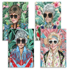 80s Luxury Golden Fashion Girls Posters(Set of 4PC) Sophia Dorothy Blanche With Sunglasses Poster Tropical Floral Canvas Prints for Teen Dorm Apartment Living Room Bathroom (L36 xW24 Unframed)