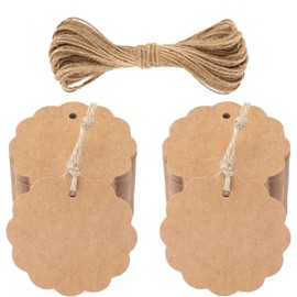 Gift Tags Kraft Paper Round Labels 6 cm with Jute String for Wedding Gifts Christmas Gifts Party Gifts (Brown, Pack of 50)
