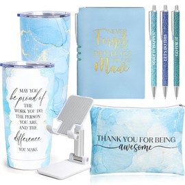 Employee Appreciation Gifts, Appreciation Gifts for Coworkers, 8 Pcs Christmas Gifts for Employees Coworkers Teacher Staff Principal Nurse, Cool Thank You Gifts Baskets w/ Tumbler Notebook (Blue)