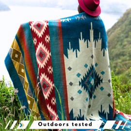 Alpaca Wool Throw Blanket, Native Design Wool Blanket, Throw Aztec Pattern Alpaca Wool Throw Blanket (Turquoise, Throw 78"x48")