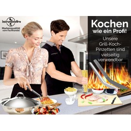 Curved frying tweezers, meat tweezers, cooking tweezers, 30 cm