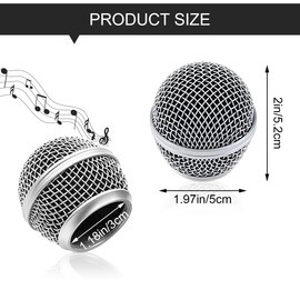 Microphone Head Replace Cover, Steel Mesh Mic Microphone Grille Mic Ball Head Pop Filter with Inner Foam, Fits for Shure SM58, SM58S, SM58LC, BETA58, BETA58A, SA-M30, SV100, UT2 (Silver, 1 pcs)