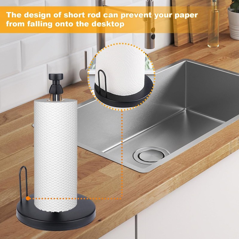 Toallero de Papel para Encimera Negro con Base Lastrada y