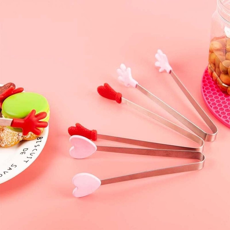 Red Silicone Food Clip,Stainless Steel Snack Food Tongs Nonslip Handles