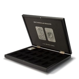 Leuchtturm Volterra Uno 368466 Coin Case for 18 Silver Coins Rectangular Dragon in Capsules Mahogany Wood Look