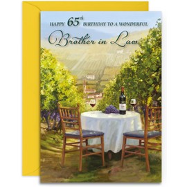Brother in Law 65th Birthday Card - Sunshine and Wine - Medium Sized Card (A5 Size -148mm x 210mm) with Yellow Envelope