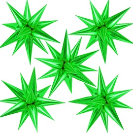 60 Pcs Green Star Foil Balloons Explosion 12 Point Cone Balloon Magic Balloon Large for Wedding Anniversary Backdrop Birthday Party Decorations