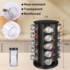EBIZ&TECH 20-Jar Stainless Steel Rotating Spice Rack with Non-Slip Base - Kitchen Countertop Organizer for Easy Access and Storage of Spices (Black)
