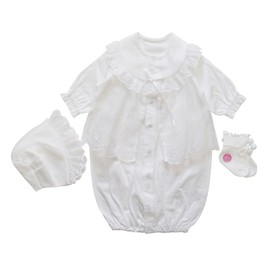 Set of 3 Made in Japan Summer Material Newborn Baby Ceremony Dress for 宮参ri discharged when we also with Hat and Baby Socks with First 宮参ri 洋装