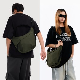 ADAISM Crescent Bag for Women Men Luna Crossbody Hobo Bags Nylon Moon Dumpling Bag Adjustable Shoulder Lightweight (Green)