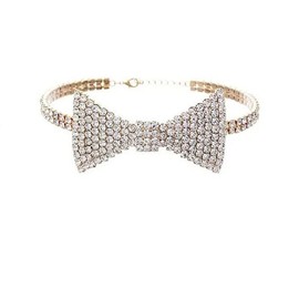 BSLVWG Rhinestone Choker Necklace Silver Crystal bowknot Necklaces Party Jewelry Accessories for Women and Girls (Gold)