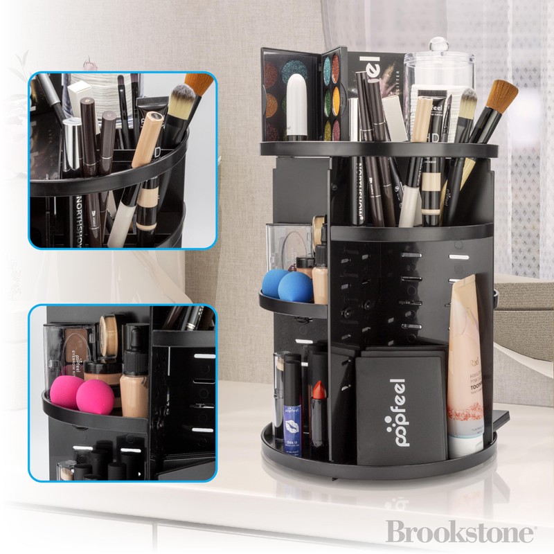 Brookstone 360° Spin Cosmetic Display Case for Vanity, Store Brushes,