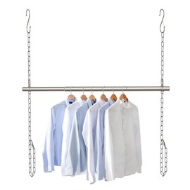 Hanging Closet Rod, Adjustable Width and Height Closet Rods Extender, 17-40inch Heavy-Duty Stainless Steel Bar, Space-Saving Closet Rod Hanging Clothes, 1Pack(Silver)