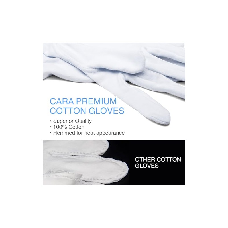CARA Guantes de algodón eccema hidratantes, medianos, 6 pares