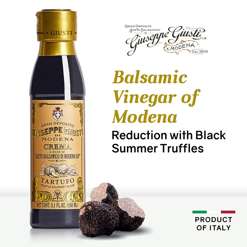 Giusti Truffle Balsamic Glaze Condiment, Gourmet Vinegar Reduction with Black