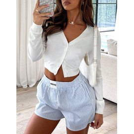 LACOZY Button Down Sweaters for Women Cropped Cardigan Sweater Open Front Bolero Short Shrugs for Dresses White S