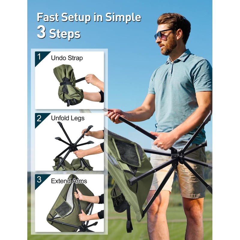 Docusvect Swivel Portable Camping Chair for Adults, Fast Setup, Lightweight