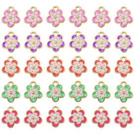 Yukfhgt Mixed Color Enamel Cherry Blossoms Charms 30 Pcs Flower Charms Pendant for Jewelry Making Necklace Bracelet Earring DIY Jewelry Accessories Charms