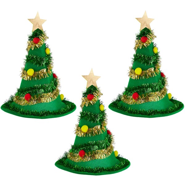 Christmas Tree Party Hat - One Size Unisex Holiday Accessories - Cute Winter Tinsel Ornaments