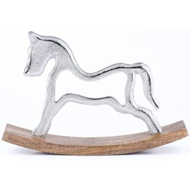 Marrakesch Schaukelpferd Deko Aufsteller Swing 30cm Groß | Dekoobjekt Dekofigur als Tischdeko Silber