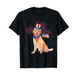 Golden Retriever Costume American Flag 4th of July Fireworks Women Kids Men T-Shirt