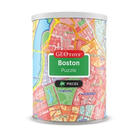 Geotoys Boston Mini City Puzzle - 100 Piece Puzzles for Kids and Adults in Portable Can, 13" x 10" Educational Travel Puzzle for Ages 7 and Up - Mini Puzzles to Learn & Explore Geography
