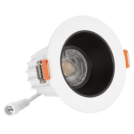 Maxxima 2 in. Ultra-Thin Recessed Anti-Glare LED Downlight - Canless IC Rated, 600 Lumens, 5 Color Temperature Selectable 2700K/3000K/3500K/4000K/5000K, Dimmable Round White Trim Black Baffle, 90 CRI