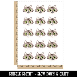 Fluffy Striped Tabby Cat Head Temporary Tattoo Water Resistant Fake Body Art Set Collection - 15 2" Tattoos (1 Sheet)