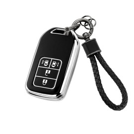 [Unhoke] Fits Honda Key Case Freeze Key Cover Bezel RU Series New Fit Step Wagon RP1 2 3 4 Accord Grace CR-V New Model Odysse Smart Key Case Key Holder Fashionable (Silver Black)