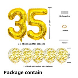 Gold 35 Foil Balloons 40" Jumbo Foil Balloons Confetti Balloons for 35th Birthday Wedding Anniversary Party Decorations