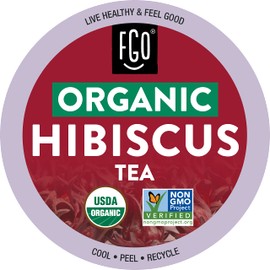 Organic Hibiscus Herbal Tea K-Cup Pods, 24 Pods by FGO - Compatible with Keurig - Naturally Caffeine-Free Tea, Premium Green Tea is USDA Organic, Non-GMO, & Recyclable