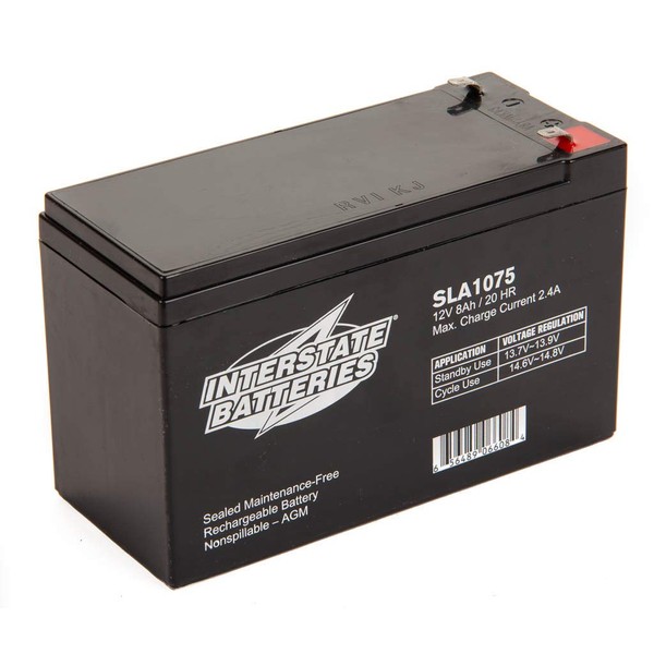 Interstate Batteries 12V 8Ah Battery (SLA1075) Rechargeable Sealed Lead Acid SLA AGM (F1 Terminal) Wireless Internet UPS Systems, FIOS, SP12-7, Security Systems