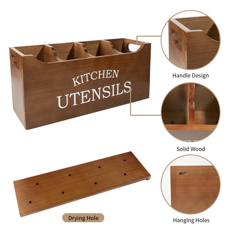 Kitchen Utensil Holder with Drainage Bottom, Extra Large 4 Compartments