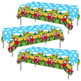 PHOGARY Tractor Tablecloth, Red Tractor Tablecloths, Rectangular Plastic Tablecloths for Baby Shower, Farm Themes, Birthday Party Decorations, Tractor, Birthday Party Accessories, 137 x 274 cm, Pack