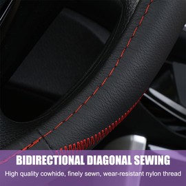 BELOMI Car Steering Wheel Cover, Anti Slip Leather Breathable Vehicle Protector, Comfortable Grip Automotive Interior Protective Guard Accessories, Universal for SUV, Sedan, Truck (Black/Red)