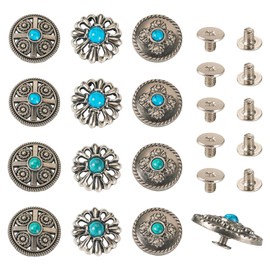 Spritewelry 12 Sets Turquoise Decorative Rivets Studs Antique Silver Round Vintage Flower Screwback Button Rivets for Clothes Bag Shoes Leather Craft