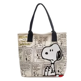 hgTUP Snoopy Tote Bag, Canvas Tote Bag, Large Capacity, Snoopy Shoulder Bag, Canvas Tote with Zipper, Interior Pocket, Eco Bag, Meeting Bag, Work, Shoulder Bag, Snoopy, white