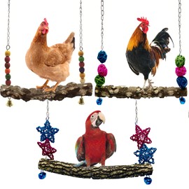 Chicken Bird Swing,Chicken Perch,Natural Wooden Swing Toys,Wood Stand for Chick,Safe and Relief of Stress,Chicken Coop Accessories,Coop Swing for Chicken Bird,Parrot,Hens (3PCS)