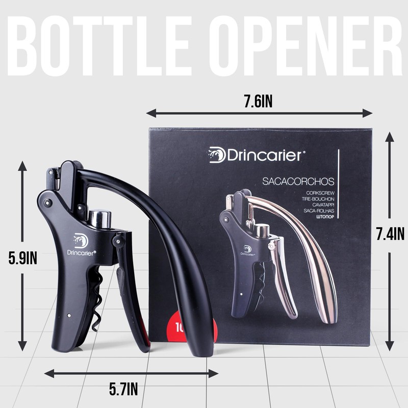Drincarier Vertical Lever Corkscrew with Non-Stick Worm, Compact Rabbit Wine