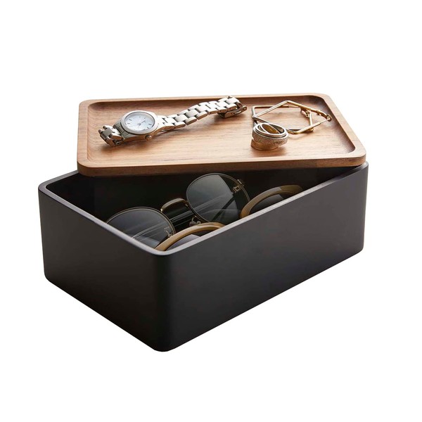 Yamazaki 5166 Sunglasses & Accessories Storage Case, Brown, Approx. W 7.3 x D 4.9 x H 2.8 inches (18.5 x 12.5 x 7 cm), Rin Lid becomes a Tray, Accessory Case