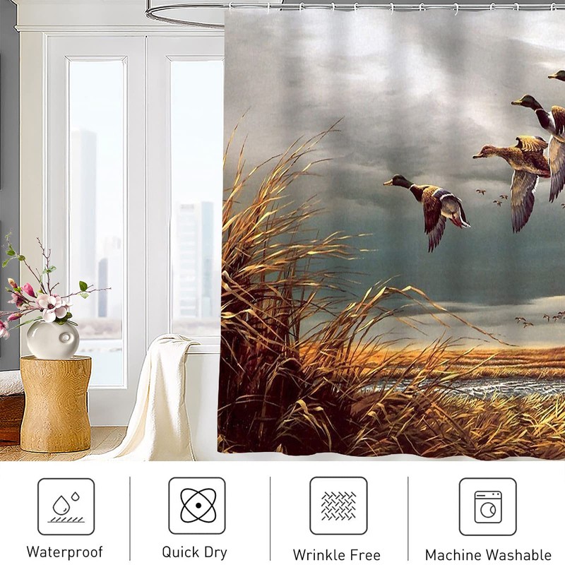 Abaysto Hunting Flying Wild Ducks Shower Curtain,Bath Curtains Bathroom Decor