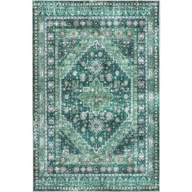 zesthome 8x10 Area Rugs for Living Room,Non-Slip Backing Washable Rugs,Vintage Large Area Rug，Stain Resistant Home Decor Rug(Green/Teal,8'x10')