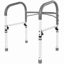 Vaunn Deluxe Folding Safety Toilet Rail, Adjustable and Foldable Toilet Safety Frame, Bathroom Handrail Assist Grab Bar Handle, Gray