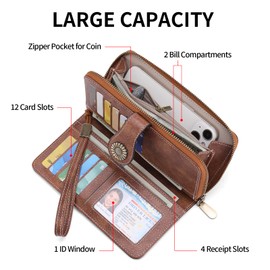 SENDEFN Wallet for Women RFID Blocking Leather Clutch Long Purse Large Capacity Credit Card Holder Wristlet