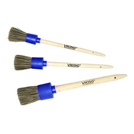 VIKING 3pk Multi-Purpose Car Detailing Brushes, 3 Head Sizes with Natural Boars Hair and Synthetic Fibers for Exterior and Interior Detailing, Blue (Blue)
